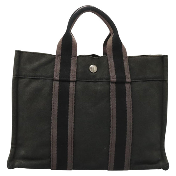 HERMES Fourre Tout PM Hand Bag Canvas Black Silver Auth ti3082