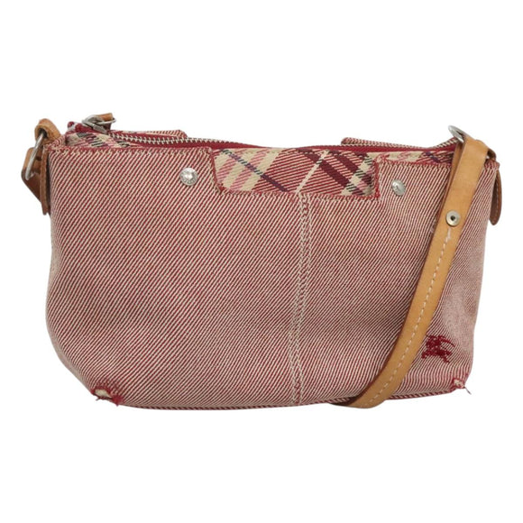 BURBERRY Nova Check Blue Label Shoulder Bag Canvas Red Silver Auth ti3084