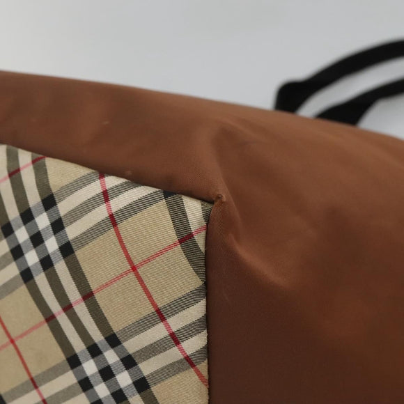 Burberrys Nova Check Tote Bag Nylon Brown Auth ti3085