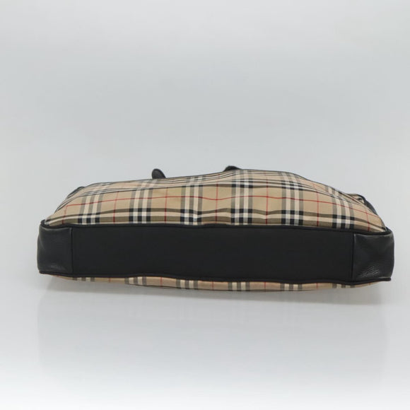 Burberrys Nova Check Blue Label Hand Bag Nylon Beige Silver Auth ti3086