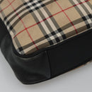 Burberrys Nova Check Blue Label Hand Bag Nylon Beige Silver Auth ti3086-14