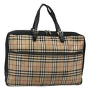 Burberrys Nova Check Blue Label Hand Bag Nylon Beige Silver Auth ti3086-1