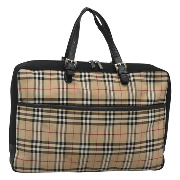 Burberrys Nova Check Blue Label Hand Bag Nylon Beige Silver Auth ti3086