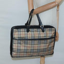 Burberrys Nova Check Blue Label Hand Bag Nylon Beige Silver Auth ti3086-23