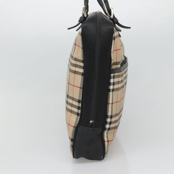 Burberrys Nova Check Blue Label Hand Bag Nylon Beige Silver Auth ti3086