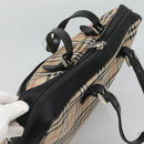 Burberrys Nova Check Blue Label Hand Bag Nylon Beige Silver Auth ti3086-6