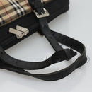 Burberrys Nova Check Blue Label Hand Bag Nylon Beige Silver Auth ti3086-7