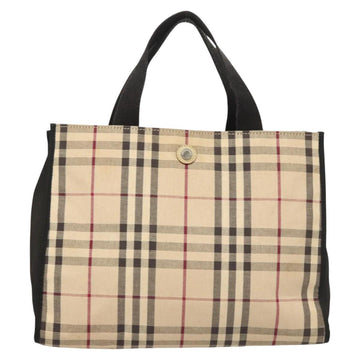 BURBERRY Nova Check Hand Bag Canvas Beige Silver Auth ti3089 - 0