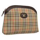 Burberrys Nova Check Clutch Bag Canvas Beige Silver Auth ti3090-1