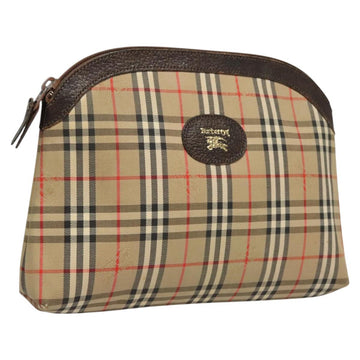 Burberrys Nova Check Clutch Bag Canvas Beige Silver Auth ti3090