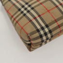 Burberrys Nova Check Clutch Bag Canvas Beige Silver Auth ti3090-15