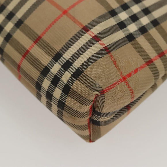 Burberrys Nova Check Clutch Bag Canvas Beige Silver Auth ti3090