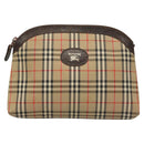 Burberrys Nova Check Clutch Bag Canvas Beige Silver Auth ti3090-13