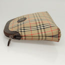 Burberrys Nova Check Clutch Bag Canvas Beige Silver Auth ti3090-4