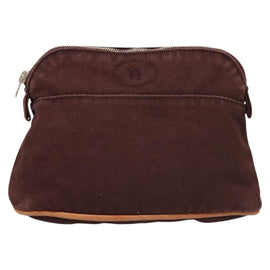 HERMES Bolide PM Pouch Canvas Brown Silver Auth ti3093 - 0
