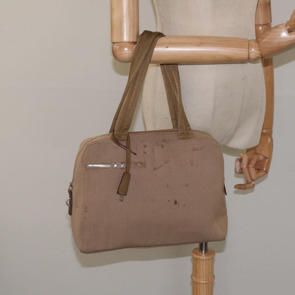 PRADA Sports Hand Bag Nylon Beige Silver Auth ti3096