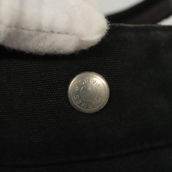 HERMES Fourre Tout MM Hand Bag Canvas Black Silver Auth ti3098