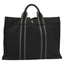 HERMES Fourre Tout MM Hand Bag Canvas Black Silver Auth ti3098-13