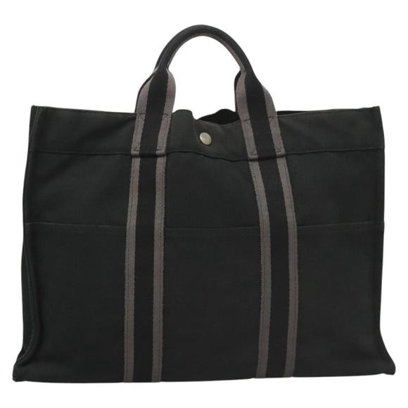 HERMES Fourre Tout MM Hand Bag Canvas Black Silver Auth ti3098