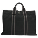 HERMES Fourre Tout MM Hand Bag Canvas Black Silver Auth ti3098-2
