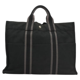 HERMES Fourre Tout MM Hand Bag Canvas Black Silver Auth ti3098 - 0