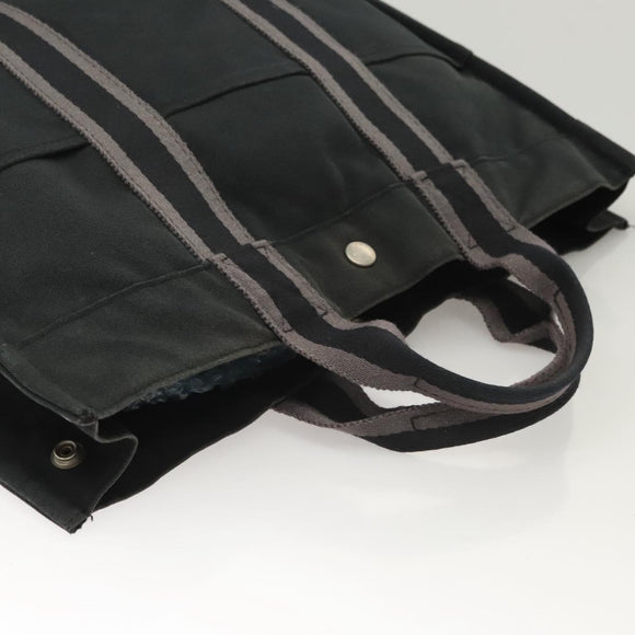 HERMES Fourre Tout MM Hand Bag Canvas Black Silver Auth ti3098