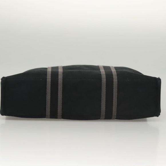 HERMES Fourre Tout MM Hand Bag Canvas Black Silver Auth ti3098