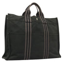 HERMES Fourre Tout MM Hand Bag Canvas Black Silver Auth ti3099-1