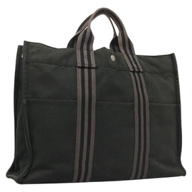 HERMES Fourre Tout MM Hand Bag Canvas Black Silver Auth ti3099