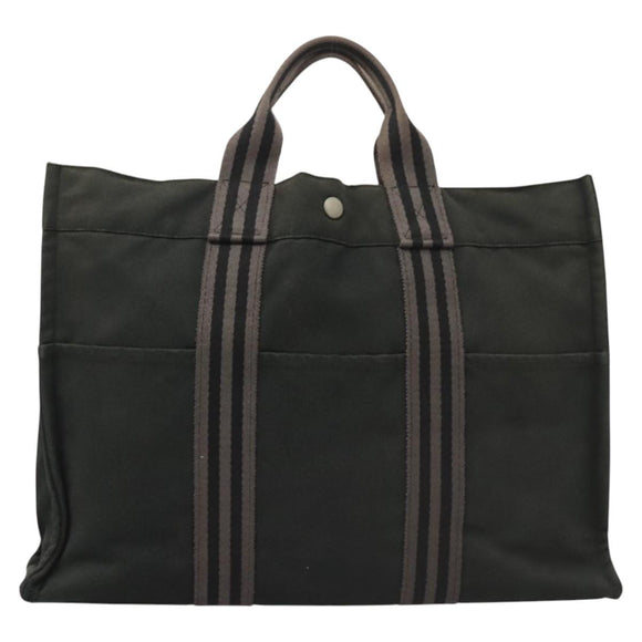 HERMES Fourre Tout MM Hand Bag Canvas Black Silver Auth ti3099