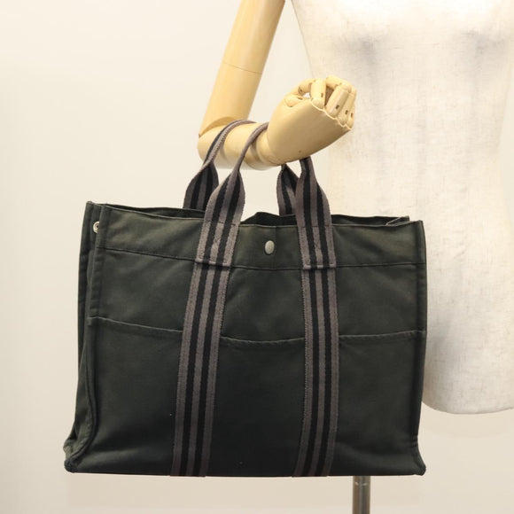 HERMES Fourre Tout MM Hand Bag Canvas Black Silver Auth ti3099