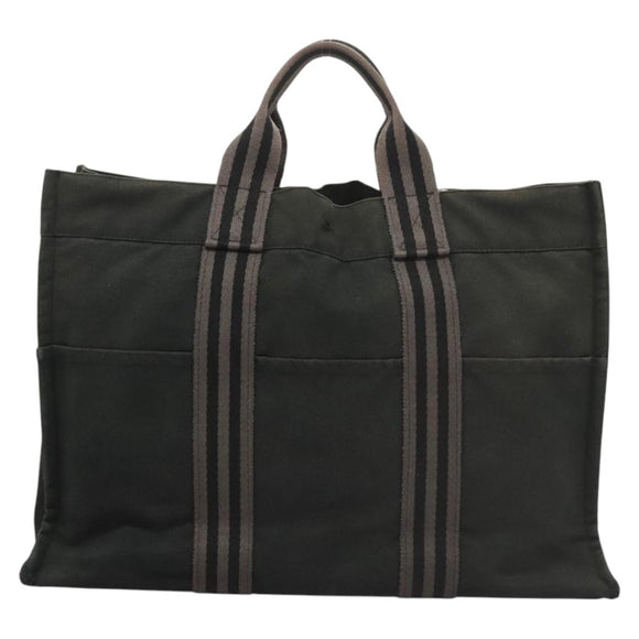 HERMES Fourre Tout MM Hand Bag Canvas Black Silver Auth ti3099
