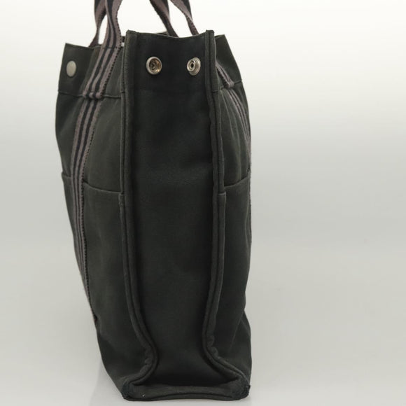 HERMES Fourre Tout MM Hand Bag Canvas Black Silver Auth ti3099