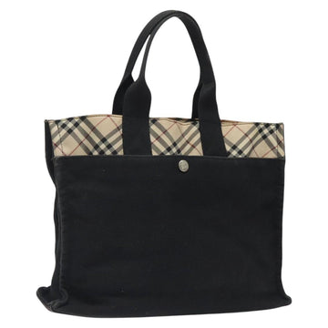 BURBERRY Nova Check Blue Label Tote Bag Canvas Nylon Black Silver Auth ti3101