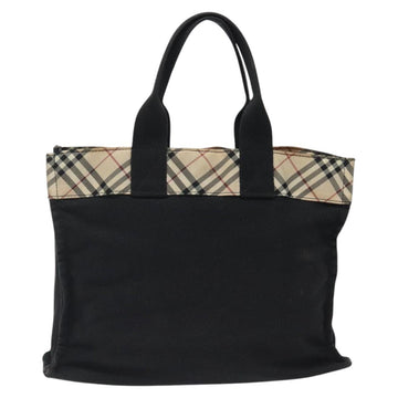 BURBERRY Nova Check Blue Label Tote Bag Canvas Nylon Black Silver Auth ti3101 - 0
