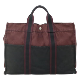 HERMES Fourre Tout MM Hand Bag Canvas Wine Red Auth ti3105 - 0