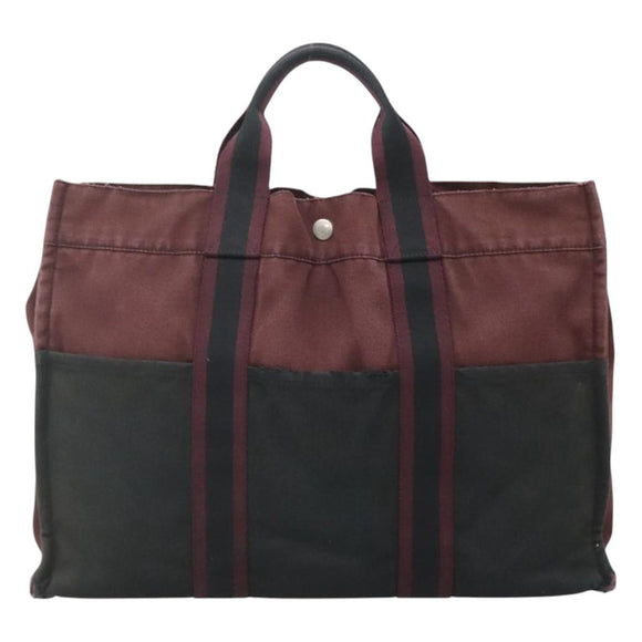 HERMES Fourre Tout MM Hand Bag Canvas Wine Red Auth ti3105