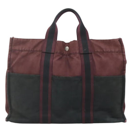 HERMES Fourre Tout MM Hand Bag Canvas Wine Red Auth ti3105 - 0