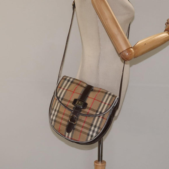 Burberrys Nova Check Shoulder Bag Canvas Beige Auth ti3106