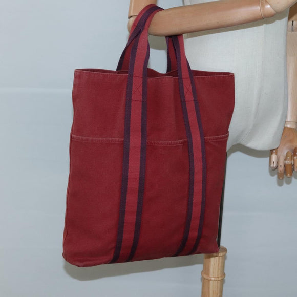HERMES Fourre Tout Cabas Tote Bag Canvas Red Auth ti3109
