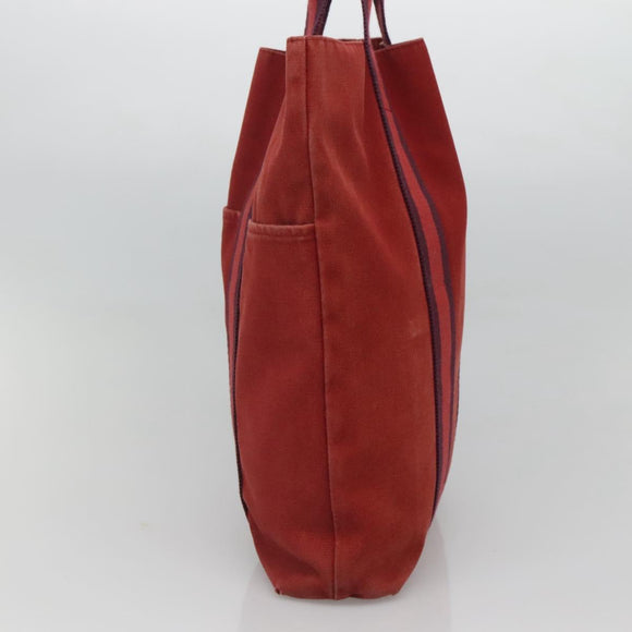HERMES Fourre Tout Cabas Tote Bag Canvas Red Auth ti3109