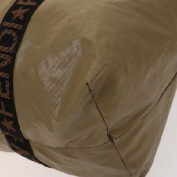 FENDI Boston Bag Nylon Brown Gold Auth ti3112