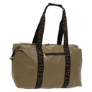 FENDI Boston Bag Nylon Brown Gold Auth ti3112-1
