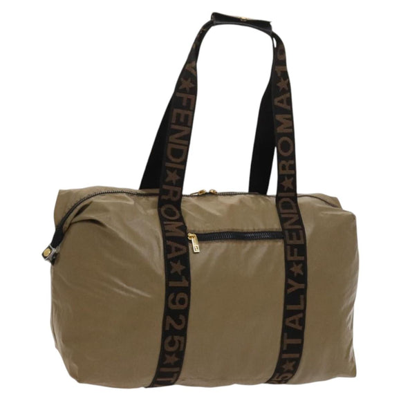 FENDI Boston Bag Nylon Brown Gold Auth ti3112