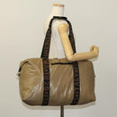 FENDI Boston Bag Nylon Brown Gold Auth ti3112-21
