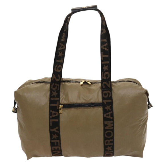 FENDI Boston Bag Nylon Brown Gold Auth ti3112