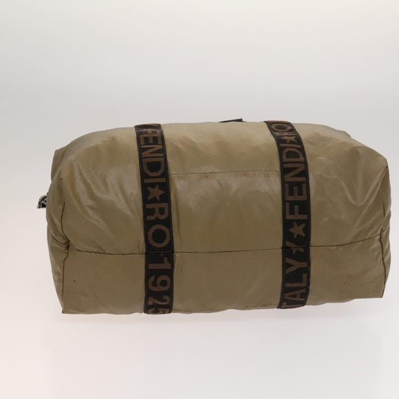 FENDI Boston Bag Nylon Brown Gold Auth ti3112