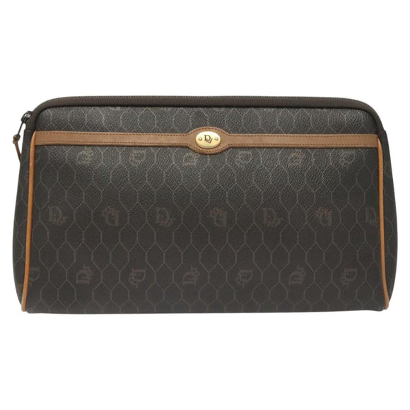 Christian Dior Honeycomb Canvas Clutch Bag PVC Black Auth ti3115