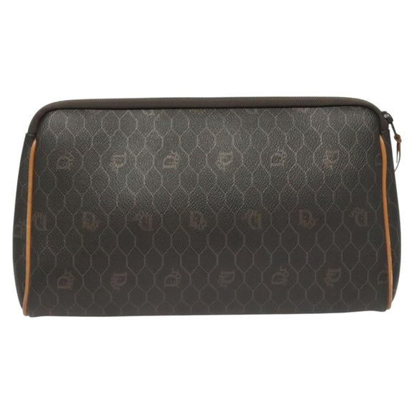 Christian Dior Honeycomb Canvas Clutch Bag PVC Black Auth ti3115