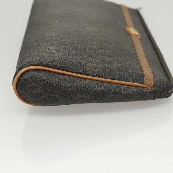 Christian Dior Honeycomb Canvas Clutch Bag PVC Black Auth ti3115